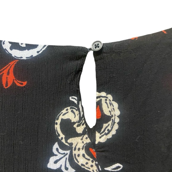 Ann Taylor LOFT Blouse Gauzy Black Peach Paisley 3/4 Sleeve Boxy Oversized Comfy - Picture 5 of 16